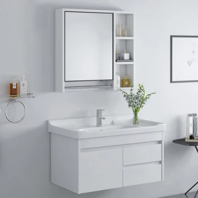 German Style Foshan Basin Solid Wood White Lacquer Bathroom Vanity