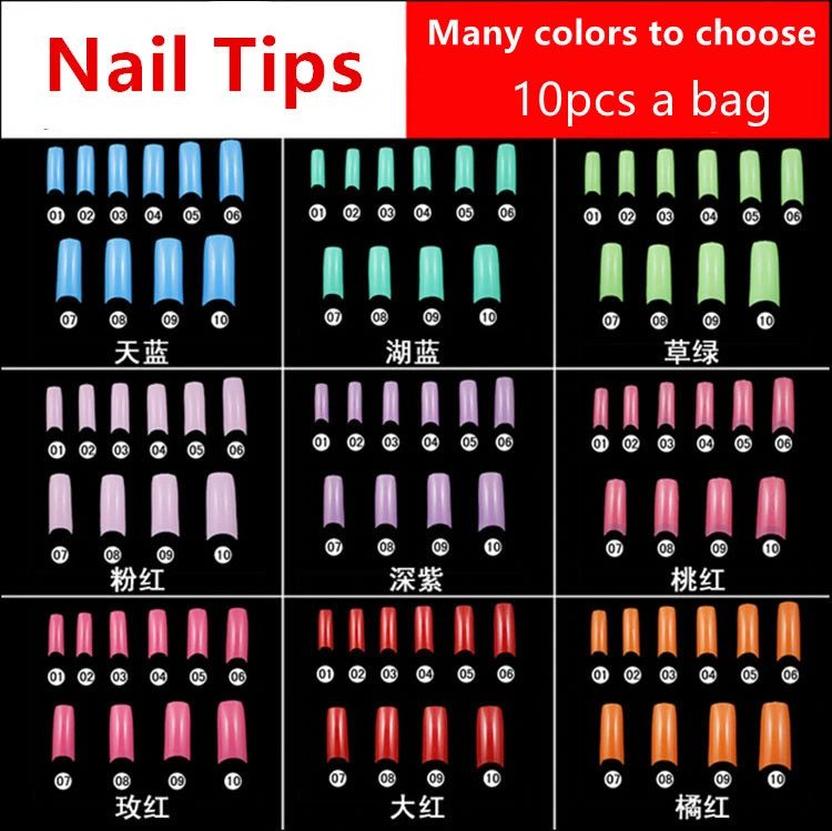 Many Colors 0-10 Size Square French Acrylic False Nail Tips