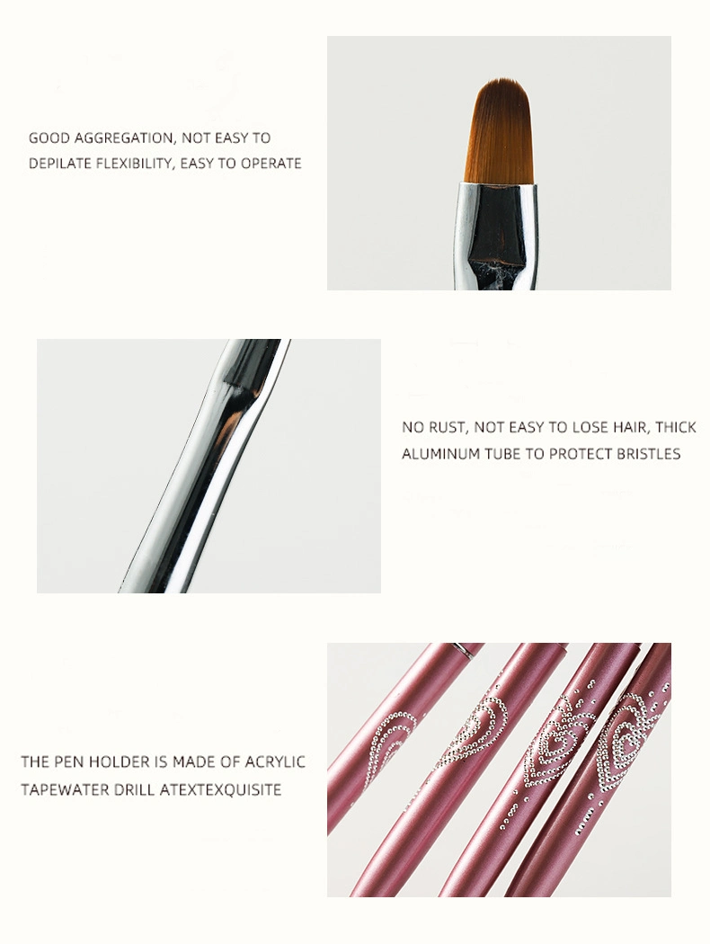 12 PCS/Set Nail Art Brush Kit Pink Manicure Metal Brush Set Acrylic Line Painting Nail Brush Pen