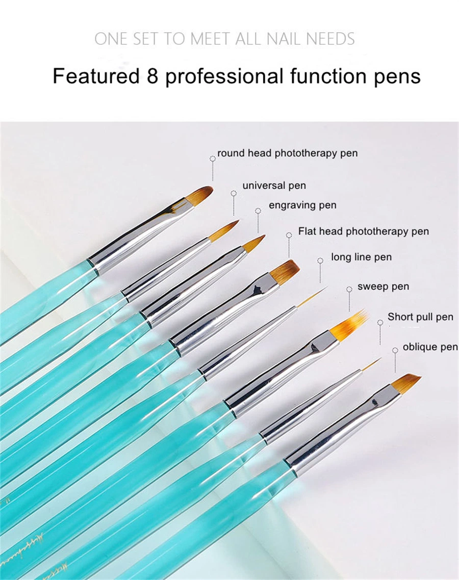 Wholesale New Nail Art Brush Ocean Blue Rod Pull Hook Crystal Pen Light Therapy Nail Pen