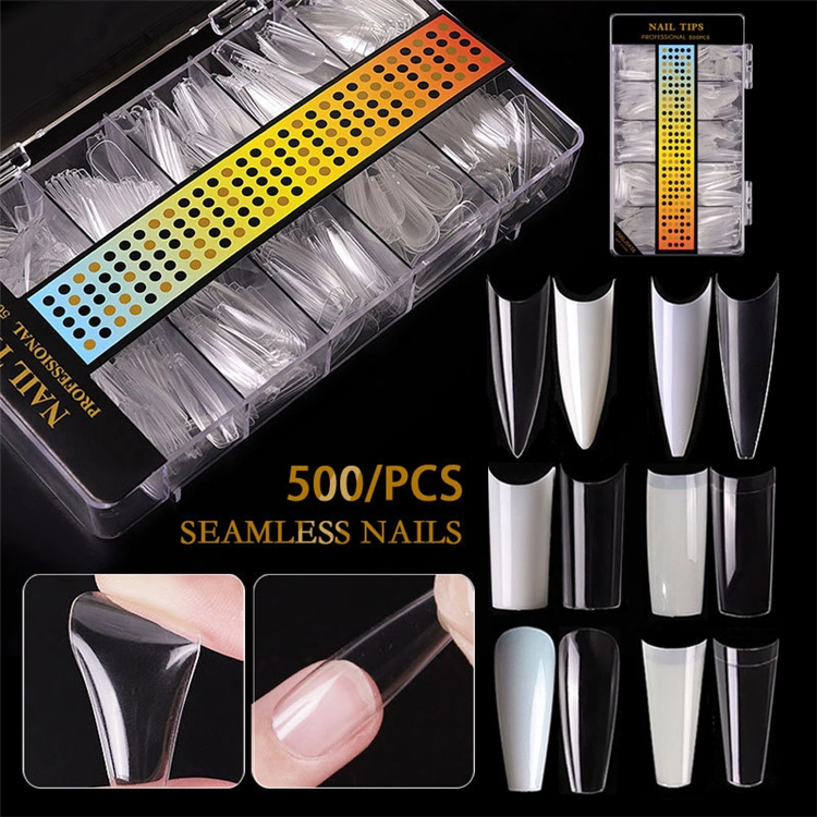 Fold Seamless 500PCS Fake Acrylic Nail Tips, Square Ballerina Stellito False Artificial Nails
