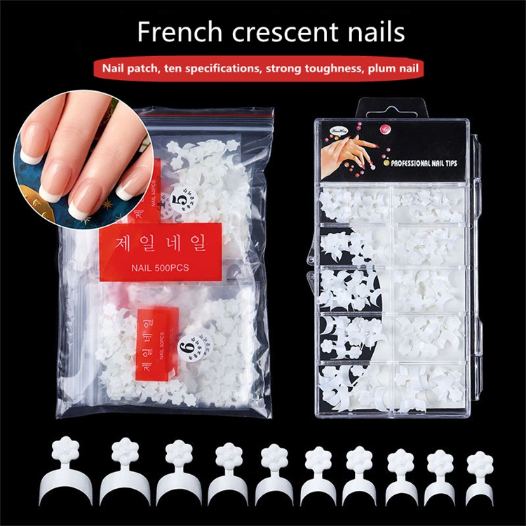 500PCS/Bag French Nails Small French Half Cover Nail Art Tips Natural Edge Form False Nail Tips Press on Nails with Crescent