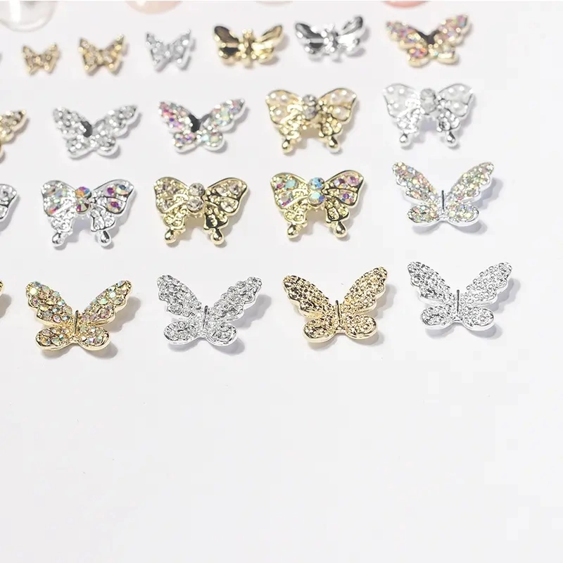 Alloy Nail Art Butterfly Ornament Gold Silver Glitter 3D Flying Butterfly Jewelry Nail Charm Decoration
