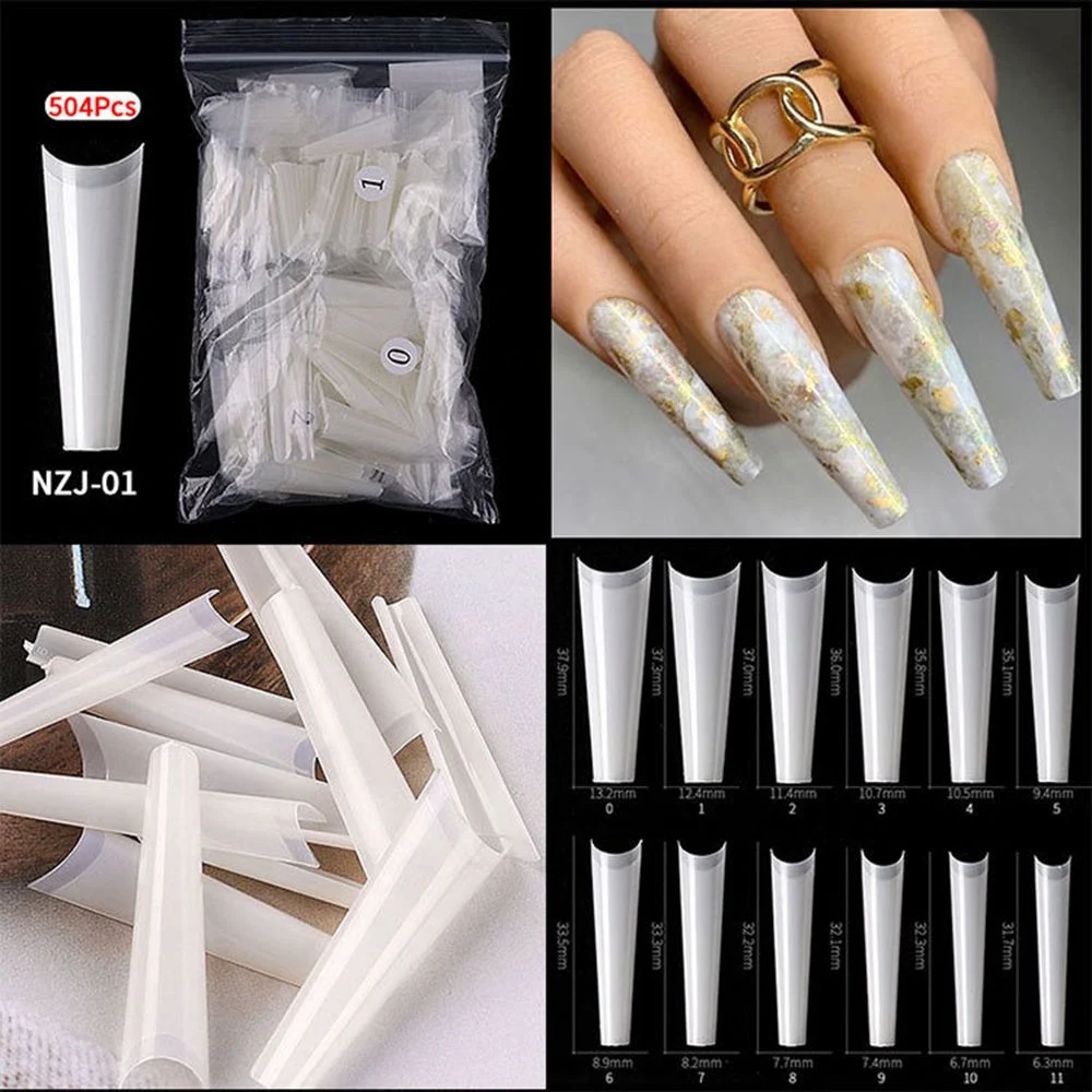 500PCS/Bag Long Transparent Natural False Nail Artificial Fingernails Flat Shape Full Coverage French Style Fake Naisl Seamless Nail Tips