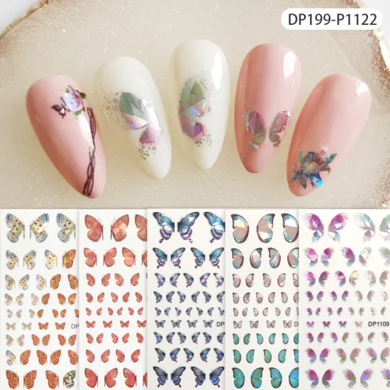 Manicure Nail Art Wholesale Colorful Laser Butterfly and Flower Nail Stickers