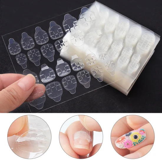 24 Tips/Sheets Waterproof Jelly Glue Double Sided Transparent Tabs Sticker Press on False Nail Tip Extension Adhesive Tape