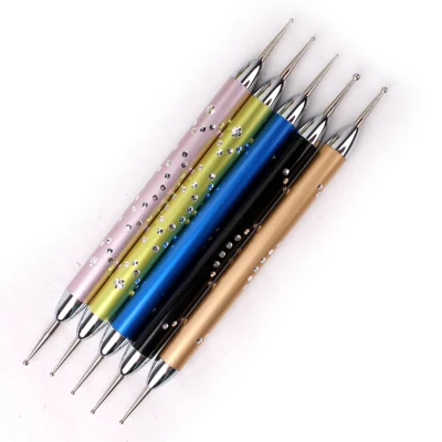 5PCS/Set Rhinestone Crystal 2 Way Brush UV Gel Painting Nail Art Dotting Pen